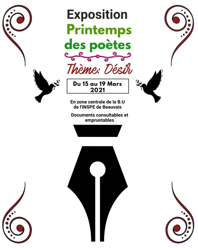 Affiche exposition à la BU de l'INSPE de Beauvais sur le printemps des poètes