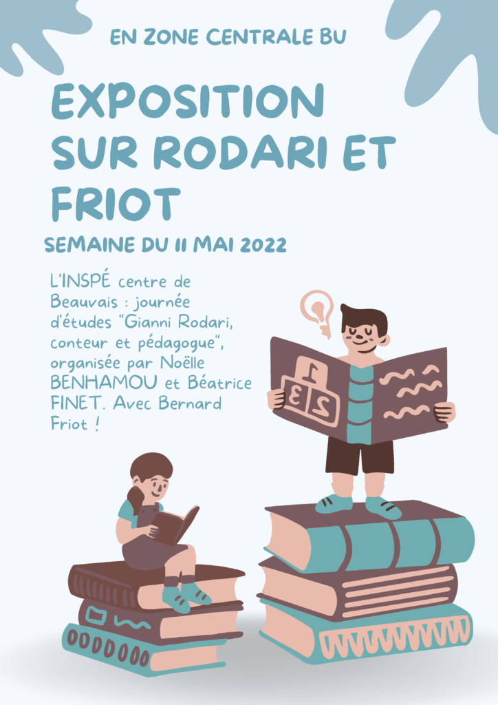 Exposition d'ouvrages à la BU de l'inspé de Beauvais "Rodari et Friot"