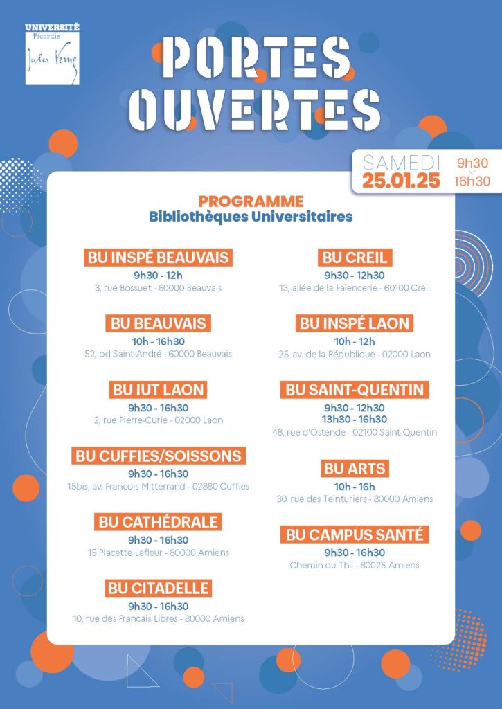 Affiche JPO 2025 dans les BU - horaires