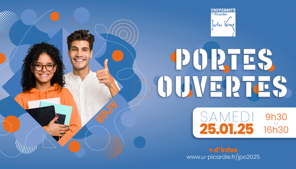 Affiche pour annoncer les JPO 2025 à l'UPJV.